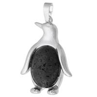 Lava Pendants, Brass, with Lava, Penguin, fashion jewelry & DIY, black Approx 5mm 