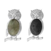 Gemstone Brass Pendants, with Gemstone, Owl, fashion jewelry & DIY Approx 5mm 