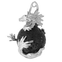 Lava Pendants, Brass, with Lava, Dragon, fashion jewelry & DIY, black Approx 1.5mm 
