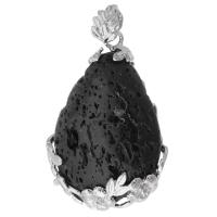 Lava Pendants, Brass, with Lava, fashion jewelry & DIY, black Approx 4mm 