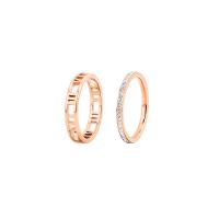 Titanium Steel Finger Ring, Donut, Vacuum Ion Plating & for woman & with rhinestone & hollow, rose gold color, 4mm,2mm 