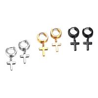 Huggie Hoop Drop Earring, 304 Stainless Steel, Cross, Vacuum Ion Plating, fashion jewelry & Unisex 