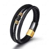 Leatheroid Cord Bracelets, Titanium Steel, with Leather, three layers & fashion jewelry & for man 20mm Approx 8.27 Inch 