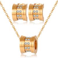 Rhinestone stainless steel Jewelry Set, 304 Stainless Steel, Stud Earring & necklace, with 5cm extender chain, Round, plated, fashion jewelry & for woman & with rhinestone 10mm cm 