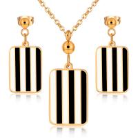 Enamel Stainless Steel Jewelry Sets, 304 Stainless Steel, Stud Earring & necklace, with 5cm extender chain, Rectangle, plated, fashion jewelry & for woman cm 