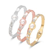 Acier titane bracelet ordinaire, avec coquille blanche, Rond, Placage, bijoux de mode & pour femme & avec strass, plus de couleurs à choisir, 12mm, Diamètre inté Environ Vendu par PC