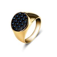 304 Stainless Steel Finger Ring, with Carbon Fibre, Round, gold color plated, fashion jewelry & for man, golden 