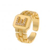 Cubic Zirconia Micro Pave Brass Finger Ring, Letter, gold color plated, Adjustable & Unisex & micro pave cubic zirconia 
