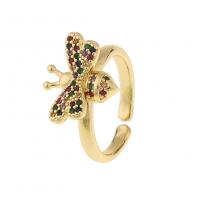 Cubic Zirconia Micro Pave Brass Finger Ring, Bee, gold color plated, Adjustable & micro pave cubic zirconia & for woman 