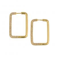 Brass Hoop Earring, Square, gold color plated, micro pave cubic zirconia & for woman 