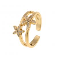 Cubic Zirconia Micro Pave Brass Finger Ring, Flower, gold color plated, Adjustable & Unisex & micro pave cubic zirconia 