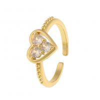 Cubic Zirconia Micro Pave Brass Finger Ring, Heart, gold color plated, Adjustable & micro pave cubic zirconia & for woman 