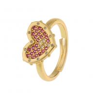 Cubic Zirconia Micro Pave Brass Finger Ring, Heart, gold color plated, Adjustable & Unisex & micro pave cubic zirconia 