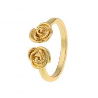 Brass Cuff Finger Ring, Flower, gold color plated, Adjustable & Unisex 