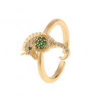 Cubic Zirconia Micro Pave Brass Finger Ring, Seahorse, gold color plated, Adjustable & Unisex & micro pave cubic zirconia 