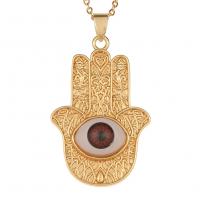 Brass Jewelry Necklace, Hamsa, gold color plated, Unisex & enamel Approx 17.7 Inch 
