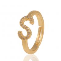 Cubic Zirconia Micro Pave Brass Finger Ring, Letter, gold color plated, Unisex & micro pave cubic zirconia, 20mm 
