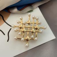 Plastic Pearl Brooch, Zinc Alloy, with Plastic Pearl, Geometrical Pattern, gold color plated, fashion jewelry & Unisex & hollow 