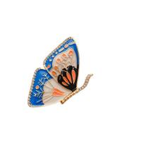 Enamel Brooch, Zinc Alloy, Butterfly, gold color plated, Hand-Painted Enamel Glaze & for woman & with rhinestone 