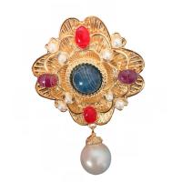 Broche Perle en plastique, alliage de zinc, avec résine & perle de plastique, Motif géométrique, Placage de couleur d'or, bijoux de mode & pour femme Vendu par lot