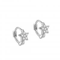 Sterling Silver Huggie Hoop Earring, 925 Sterling Silver, Star, plated, for woman & with rhinestone 