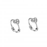 Sterling Silver Huggie Hoop Earring, 925 Sterling Silver, Heart, plated, for woman & with rhinestone 