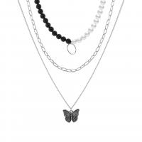 Mode-Multi-Layer-Halskette, Zinklegierung, mit Kunststoff Perlen, Schmetterling, Modeschmuck & mehrschichtig & unisex, Länge:ca. 21.46 ZollInch, verkauft von PC