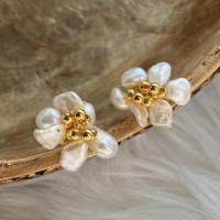Boucle d'oreille de perles d'eau douce , alliage de zinc, avec perle d'eau douce cultivée, bijoux de mode & pour femme, doré, 35mm, Vendu par paire
