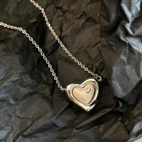 Stainless Steel Jewelry Necklace, 304 Stainless Steel, Heart, fashion jewelry & for woman & with rhinestone, silver color Approx 16.93 Inch 