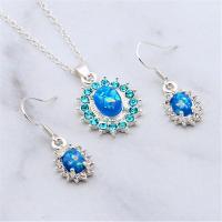 Cubic Zirconia Micro Pave Brass Jewelry Sets, Zinc Alloy, earring & necklace, with Artificial Opal, zinc alloy lobster clasp, zinc alloy earring hook, micro pave cubic zirconia & for woman, blue, 5-50mm cm 