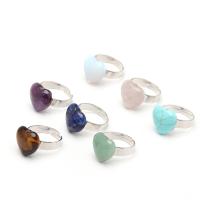 Gemstone Zinc Alloy Finger Ring, Natural Stone, with Zinc Alloy, Heart, platinum color plated & Unisex Inner Approx 19mm 