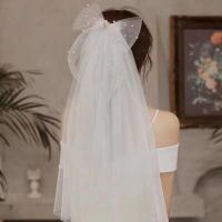 Wedding Veil, Gauze, with Plastic Pearl & Zinc Alloy, handmade, for woman, white 