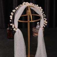Wedding Veil, Gauze, with Plastic Pearl, handmade, for woman, white Approx 135-175 cm 