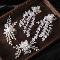 Decorative Hair Combs, Plastic Pearl, handmade, for bridal white 