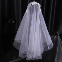 Wedding Veil, Cloth, with Plastic Pearl, handmade, for woman, white 