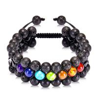 Gemstone Woven Ball Bracelets, Lava, with Knot Cord & Gemstone, handmade, three layers & Unisex, 22mm Approx 7.5-11.8 Inch 