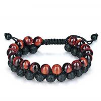 Gemstone Bracelets, with Knot Cord & Lava, handmade, Double Layer & Unisex, 16mm Approx 7.5-11.8 Inch 