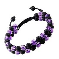 Gemstone Woven Ball Bracelets, Abrazine Stone, with Knot Cord & Amethyst, handmade, Double Layer & Unisex, 6mm Approx 7.5-11.8 Inch 