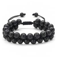 Gemstone Woven Ball Bracelets, Lava, with Knot Cord & Abrazine Stone, Double Layer & Unisex 6mm,8mm Approx 7-9.4 Inch 