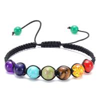 Gemstone Woven Ball Bracelets, with Knot Cord, handmade, Unisex, 8mm Approx 7-11.6 Inch 