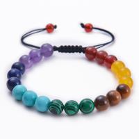 Gemstone Bracelets, Rainbow Stone, with Knot Cord, handmade, Unisex, 8mm Approx 7-11.5 Inch 