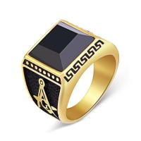 304 Stainless Steel Finger Ring, with Cubic Zirconia, Square, plated, fashion jewelry & for man, golden 