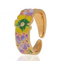 Brass Finger Ring, gold color plated, Adjustable & enamel, multi-colored, 20mm 
