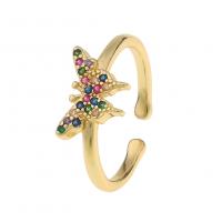 Cubic Zirconia Micro Pave Brass Finger Ring, Butterfly, gold color plated, Adjustable & micro pave cubic zirconia & for woman 