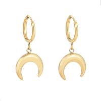 Huggie Hoop Drop Earring, Acier inoxydable 304, lune, Placage ionique sous vide, bijoux de mode & pour femme Vendu par paire