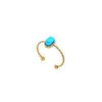 Stainless Steel Finger Ring, 304 Stainless Steel, with turquoise, Oval, Vacuum Ion Plating, adjustable & for woman, 16-17mm 