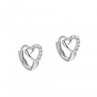 Sterling Silver Huggie Hoop Earring, 925 Sterling Silver, Heart, plated, for woman & with rhinestone & hollow 