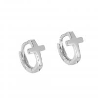 Sterling Silver Huggie Hoop Earring, 925 Sterling Silver, Cross, plated, for woman 