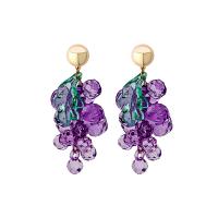 Acrylic Drop Earring, with Zinc Alloy, Grape, gold color plated, for woman, purple 