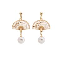 Zinc Alloy Drop Earring, with Plastic Pearl, Fan, gold color plated & for woman & enamel 